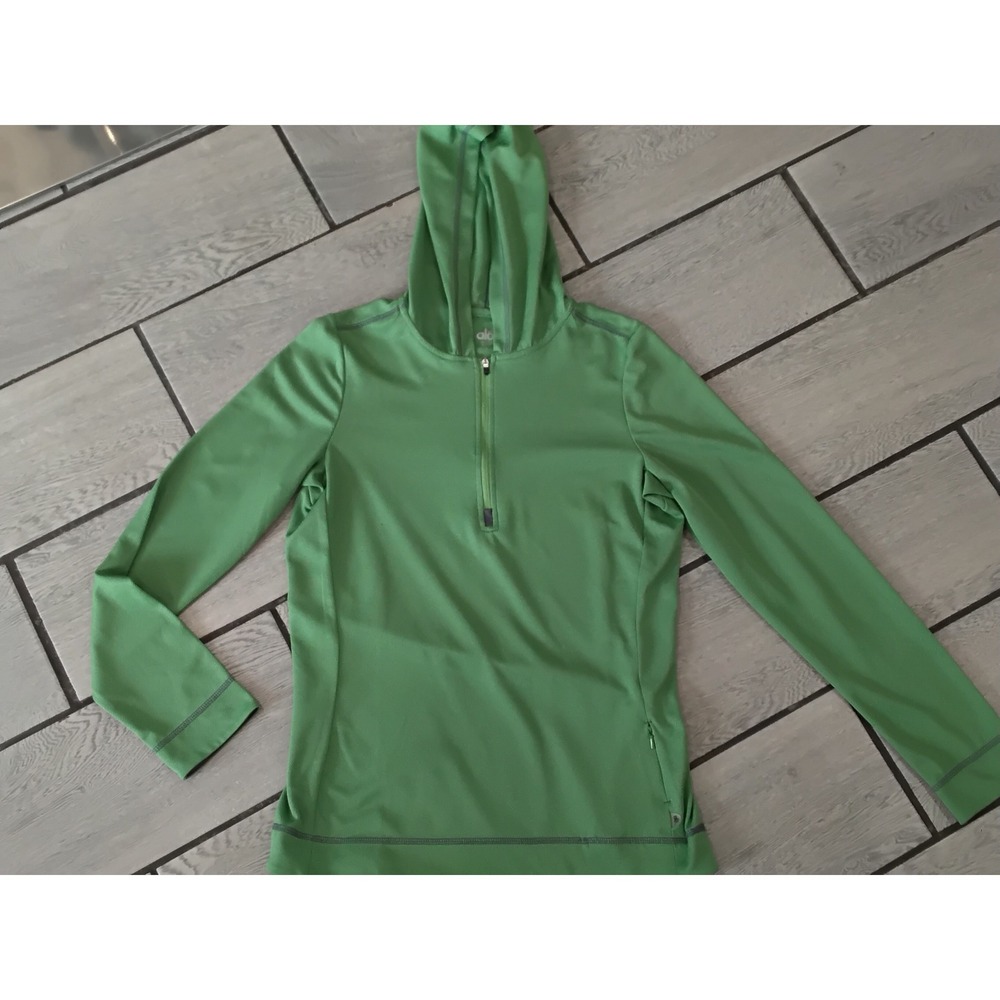 Alo Yoga Sport Green 1/4 Zip Hooded Pullover Long Sleeve Athletic Top Large